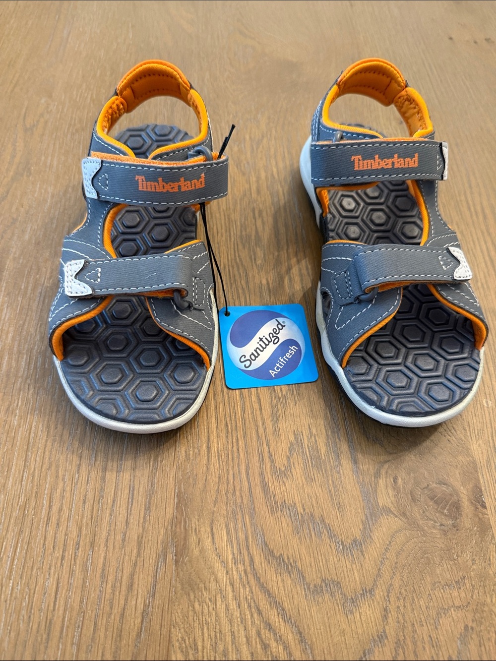 Timberland Kids Gray and Orange Hook-and-Loop Sandals